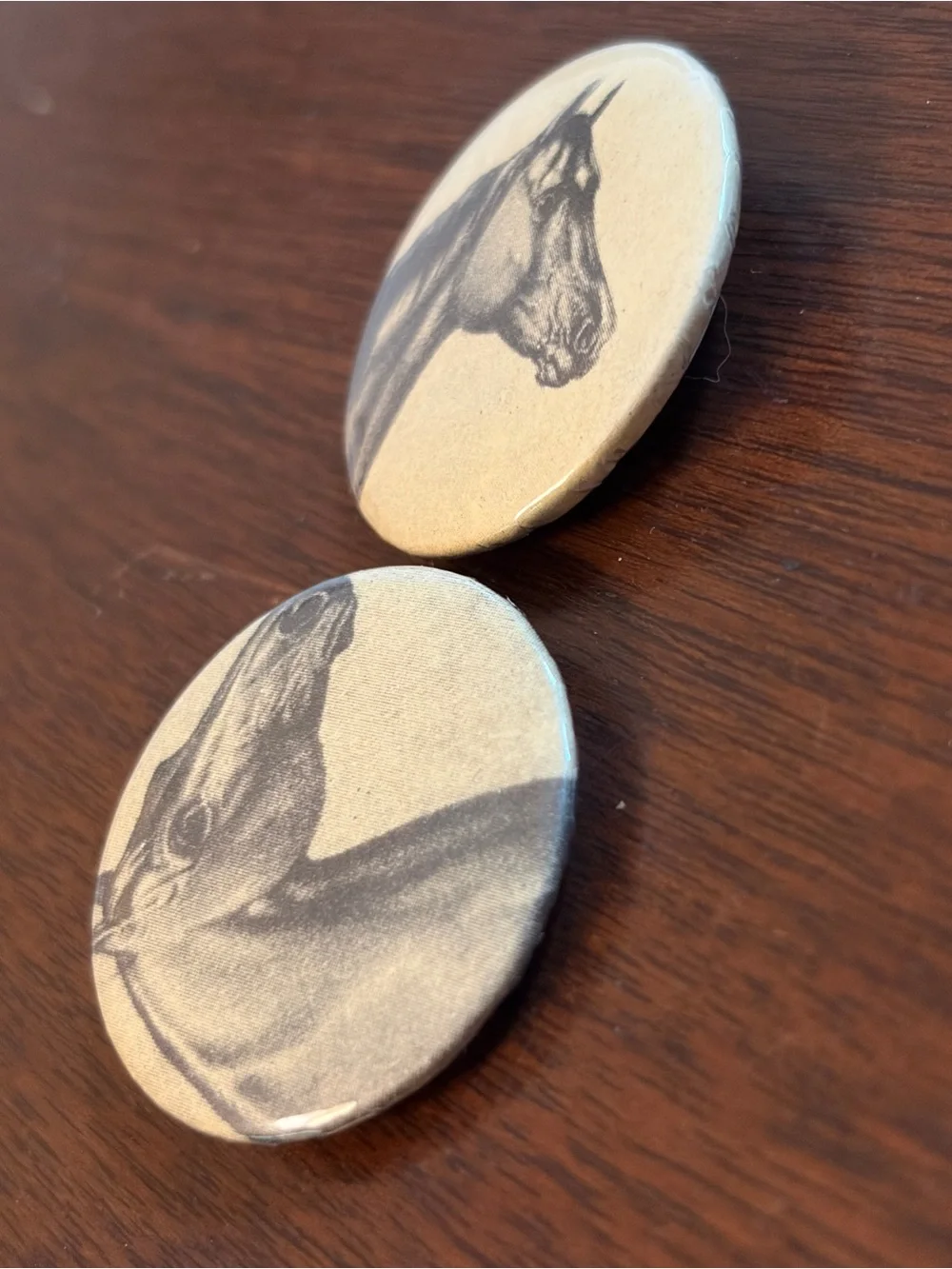 2 Horse Head Motif Buttons Badges Pins Brooches Equestrian Animal Jewelry